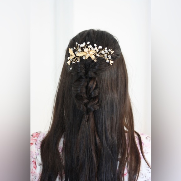 BRIDAL - BEGONIA Golden Flower Comb Hair Piece - Picture 5 of 5